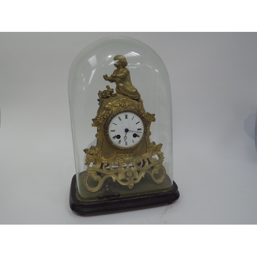 6027 - A late 19th century French ormolu mantel clock surmounted by child and rabbit with grape and vine st... 