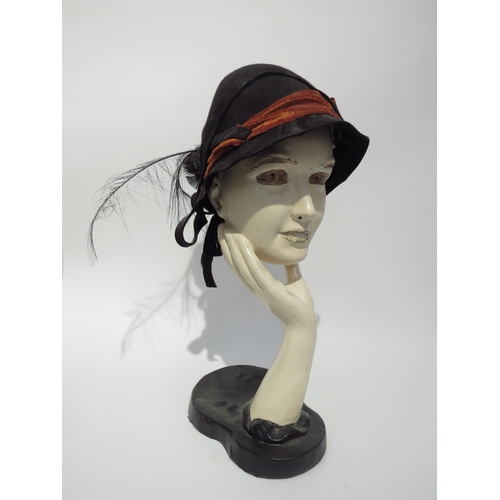 6038 - A 1930's deco hat stand in the form of an elegant female, painted plaster and composite, 50cm tall