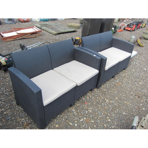 3316 - Two rattan garden sofas