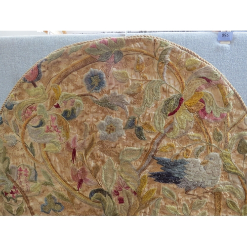 6053 - A Georgian oval stump work panel, birds foliage multiple areas of damage, 98cm x 80cm