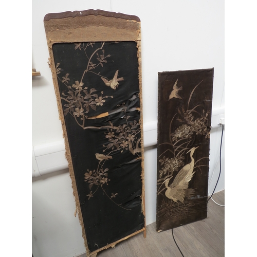 6015 - Four Japanese silk panels varying conditions and sizes largest is 170cm x 57cm