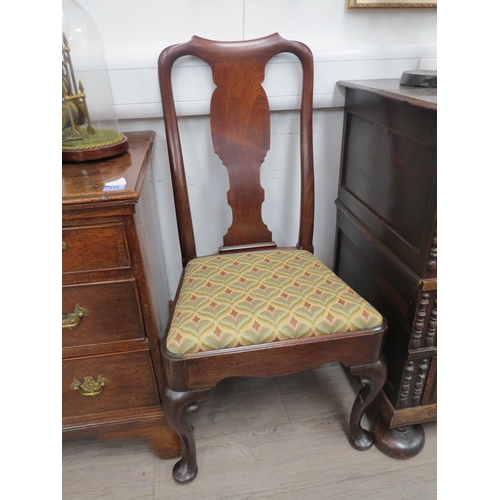 6041 - An early Georgian mahogany single chair, with solid splat, drop-in seat and cabriole front legs term... 