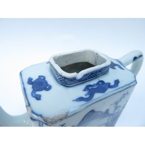 6258 - A 19th Century square form Oriental teapot, miniature lidded vase and rice bowl with cover, chips pr... 