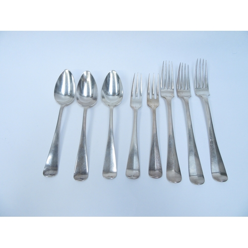 6356 - Three 19th Century Netherlands silver forks date letter for 1867, three spoons date letter for 1919 ... 