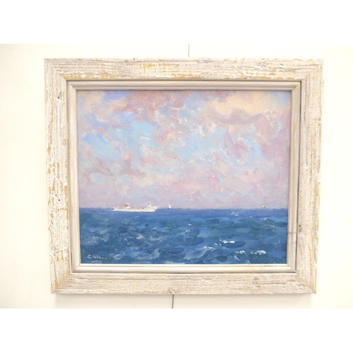 4044 - GEOFFREY WILSON (1920-2010): A framed oil on board, ship on the Mediterranean Sea. Signed bottom lef... 