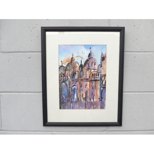 4075 - JEAN MAY PARSONS (1952-2017) A framed and glazed mixed media on paper, Venice Architectural study. S... 