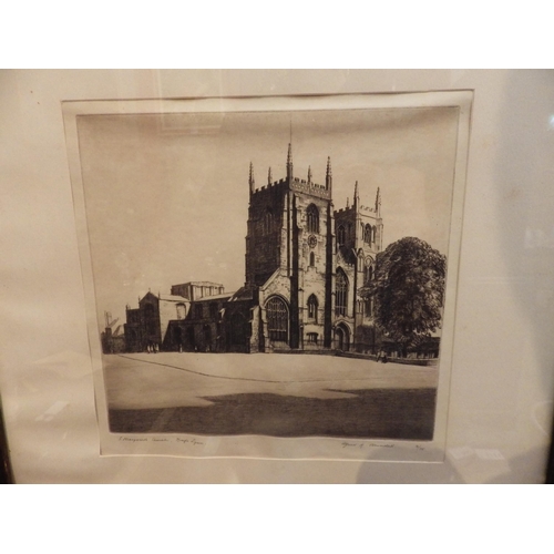 4112 - ALFRED BLUNDELL (1884-1968): A framed and glazed etching - St Margaret's Church, King's Lynn, togeth... 