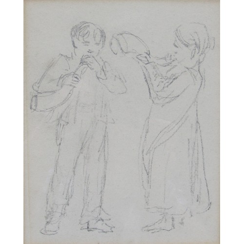 4114 - DAVID COX (1783-1859): A framed and glazed pencil study, 'Children of Dolbenaum, Wales', 17cm x 13.5... 