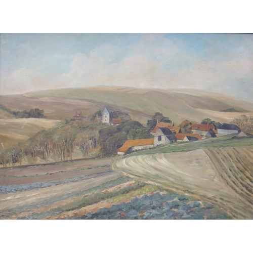 1074 - PHYLLIS BAIGHT (XX) A framed oil on board 'Bishopstone Village, Seaford, Sussex'. Signed bottom righ... 