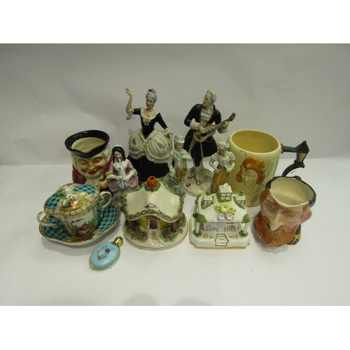 4485 - A selection of ceramics including Augustus Rex chocolate cup and cover on matching dish (a/f), two p... 