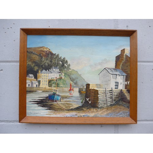 1064 - JAMES R. RICHARDSON (XX) A framed oil and sand on board, view of Polperro Harbour, Cornwall. Signed ... 