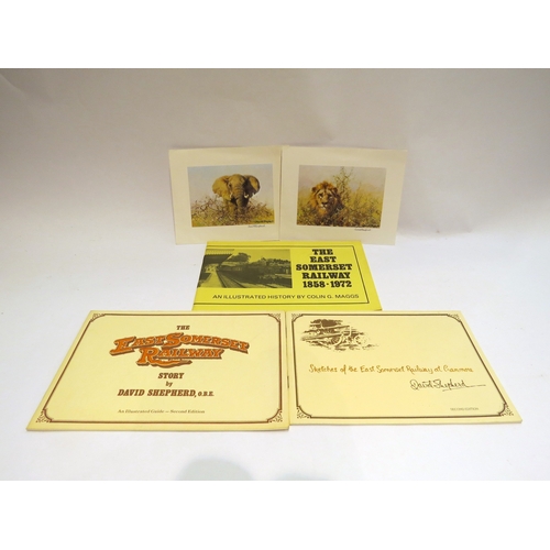 4404 - A collection of ephemera relating to David Shepherd - two signed cards and three booklets