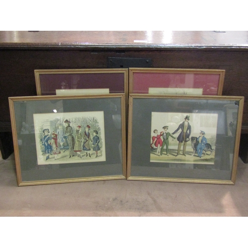 4336 - Four various French fashion prints, three of which are hand coloured, framed and glazed