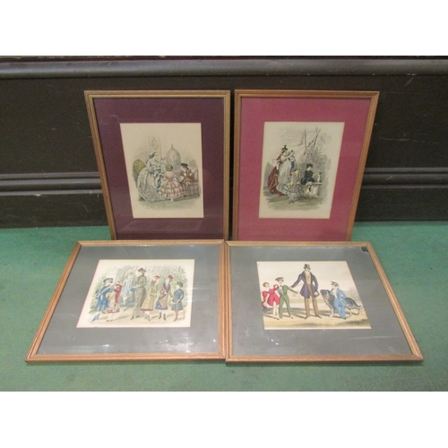 4336 - Four various French fashion prints, three of which are hand coloured, framed and glazed