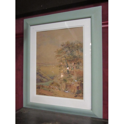 4248 - H.E.STACY: A large watercolour of lady and dog with fields to background, signed and dated 1888 lowe... 