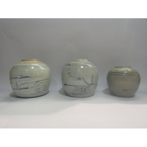 4332 - Three early Victorian stoneware ginger jars, tallest 14cm, no lids