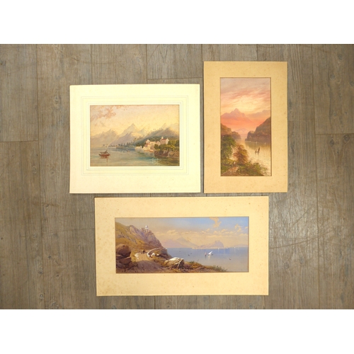 4079 - Three 19th Century watercolours of Mediterranean scenes, all unframed but mounted and stuck to card,... 