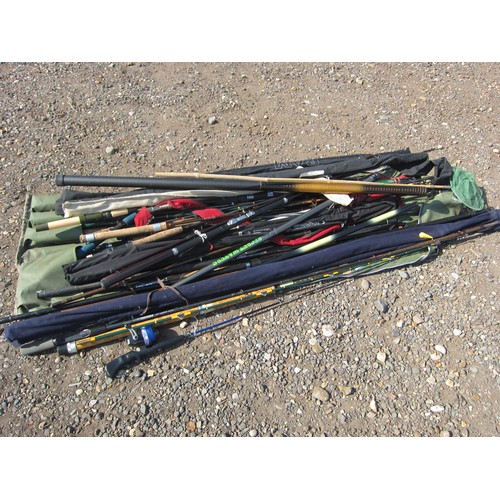 3463 - A quantity of mixed fishing rods including Chevron, a Fred Bear childs spin cast fishing rod etc