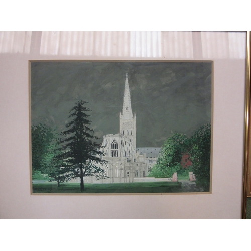 4331 - A painting of a cathedral signed Gerald Rickards 1991, together with a Victorian winter scene. Both ... 