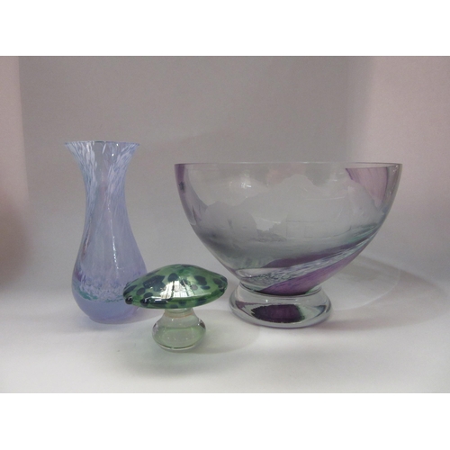 4343 - A Caithness footed bowl with etched highland cows and mountain scene, together with a Caithness vase... 