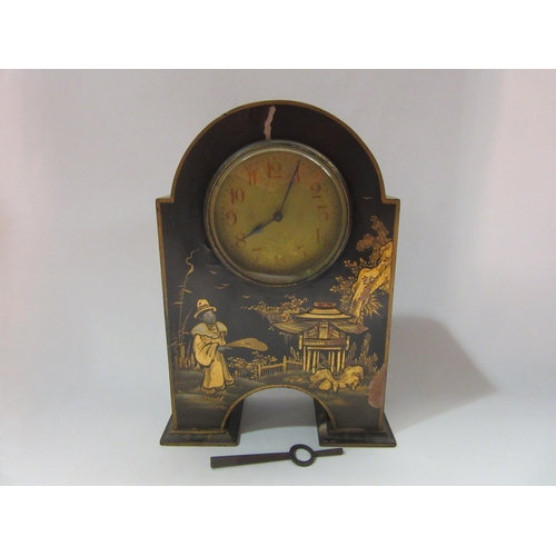 4355 - A chinoiserie mantel clock with Arabic numeral dial, made in France to movement plate, case a/f, wit... 