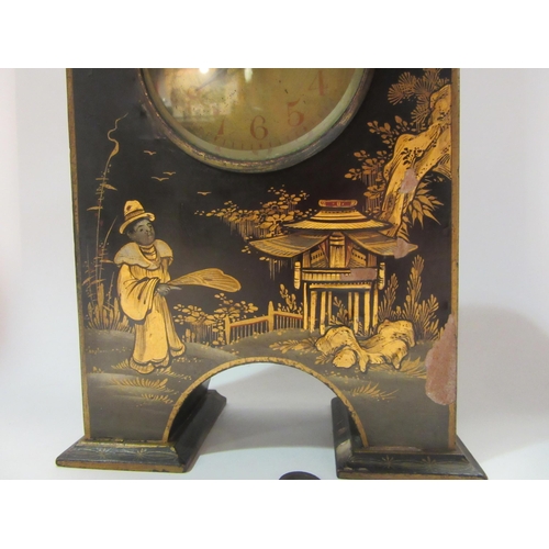 4355 - A chinoiserie mantel clock with Arabic numeral dial, made in France to movement plate, case a/f, wit... 