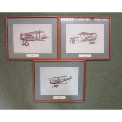 4356 - A set of three prints depicting WWI aircraft, all framed and glazed. 20.5cm x 27.5cm image sizes.