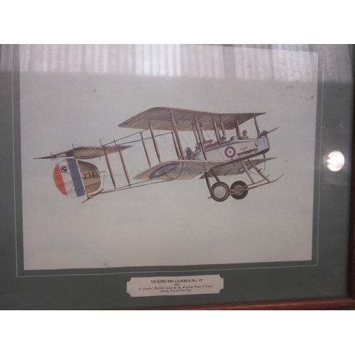 4356 - A set of three prints depicting WWI aircraft, all framed and glazed. 20.5cm x 27.5cm image sizes.