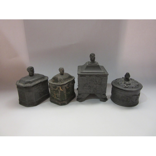 4369 - Four early lead tobacco jars with lids and dampers