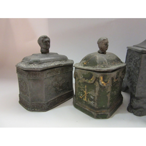 4369 - Four early lead tobacco jars with lids and dampers