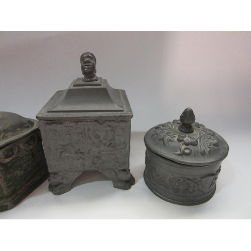 4369 - Four early lead tobacco jars with lids and dampers