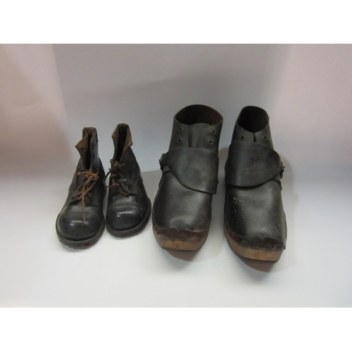 4380 - A pair of bygone clogs and a pair of children's Victorian boots (2)