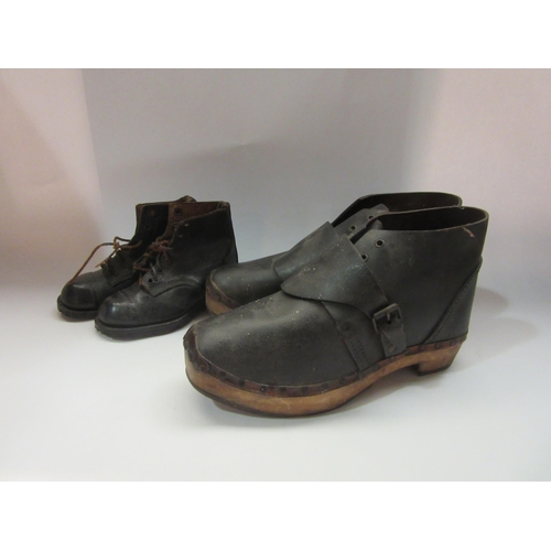 4380 - A pair of bygone clogs and a pair of children's Victorian boots (2)