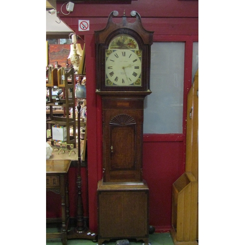 4029 - An early 19th Century oak and mahogany long case clock, the painted arched face named 'Robert Pallis... 