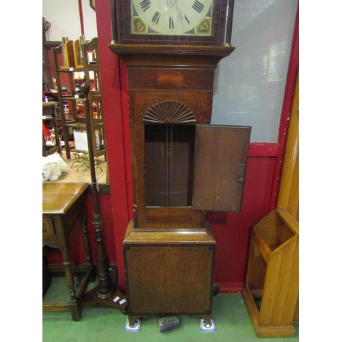 4029 - An early 19th Century oak and mahogany long case clock, the painted arched face named 'Robert Pallis... 