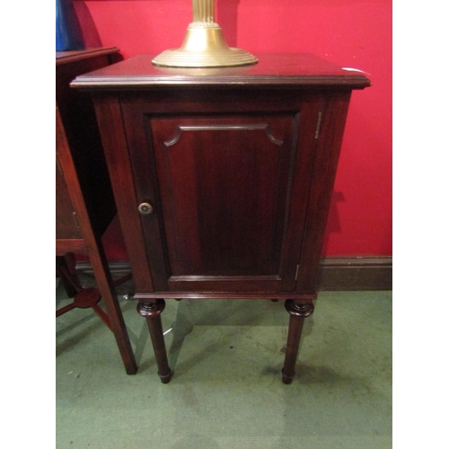 4109 - An Edwardian mahogany single door bedside cabinet on turned and tapering leg supports, 75cm tall x 4... 