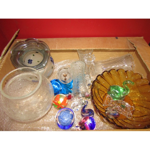 4298 - A box of glassware including paperweights, miniature animals and bowl etc.