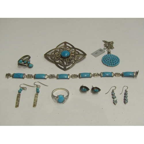 4455 - A small quantity of mostly turquoise set bijouterie including bracelet, brooch, earrings etc.