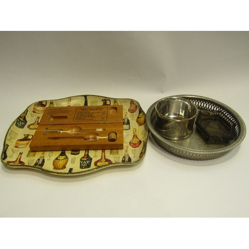 4464 - Two wine thermometers, a silver plated bottle coaster, a Moet & Chandon ashtray bearing image of Dom... 