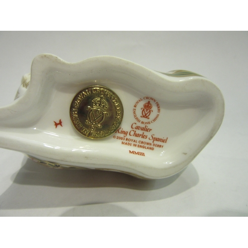 4409 - A Royal Crown Derby Cavalier King Charles Spaniel paperweight, gold stopper, 10cm tall