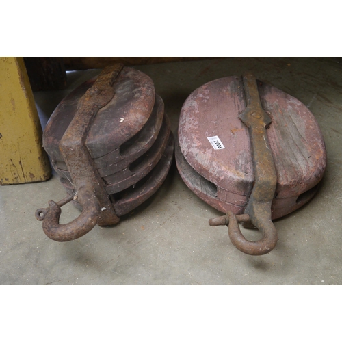 2006 - Two substantial timber and iron pulley blocks