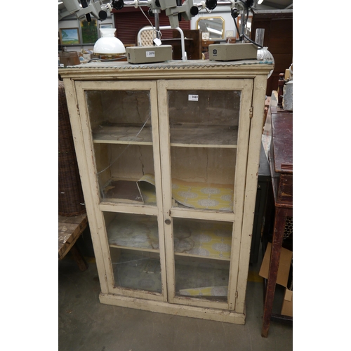 2069 - A 19th Century painted pine and glazed kitchen cabinet, two panels cracked