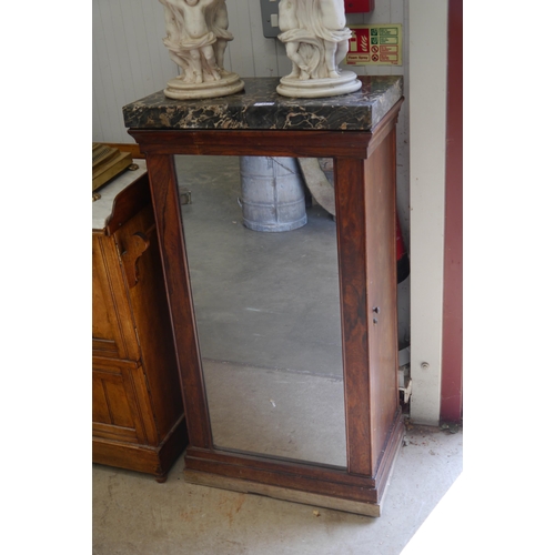 2113 - A 19th Century rosewood pier cabinet, marble top, mirrored front, side openings