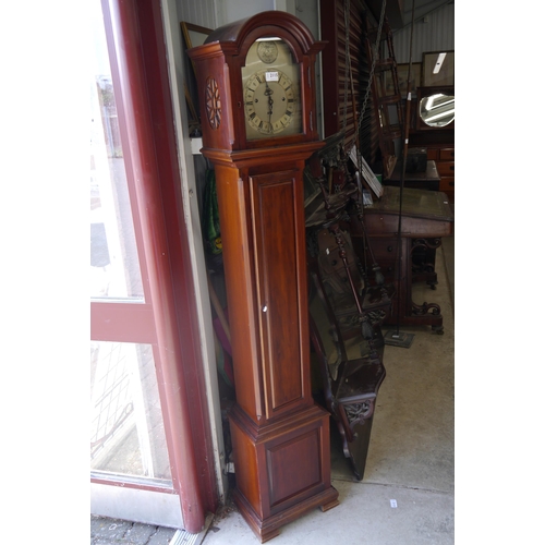 2115 - A mahogany grand-mother clock with key weights and pendulum