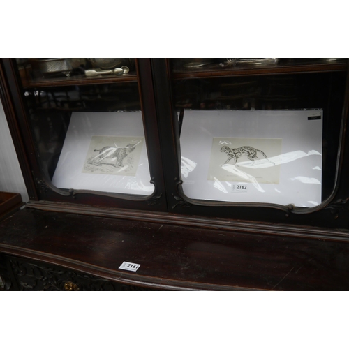 2163 - A pair of Georgian black and white prints of a Lynx and Seville