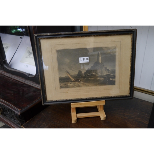 2166 - A pair of early 19th Century framed and glazed coloured prints of seascapes including the Longships ... 