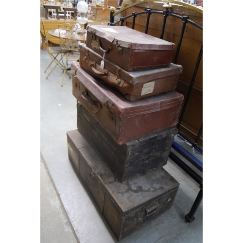 2262 - Two ex military boxes/tins and three cases