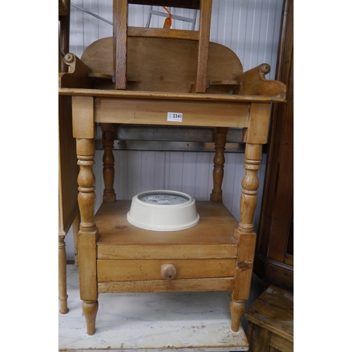 2341 - A Victorian pine two tier wash-stand single drawer to bottom on turned supports