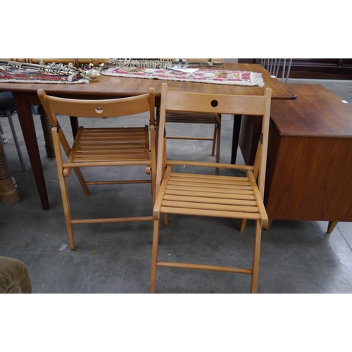 2416 - Three folding kitchen chairs and a hardwood chair