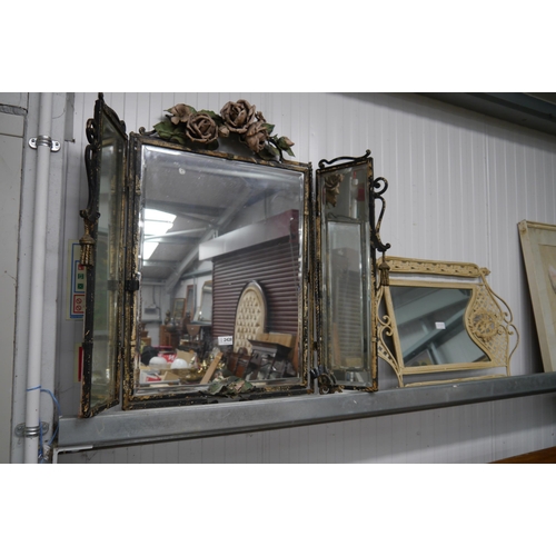 2428 - A Victorian cast iron triptic mirror and another